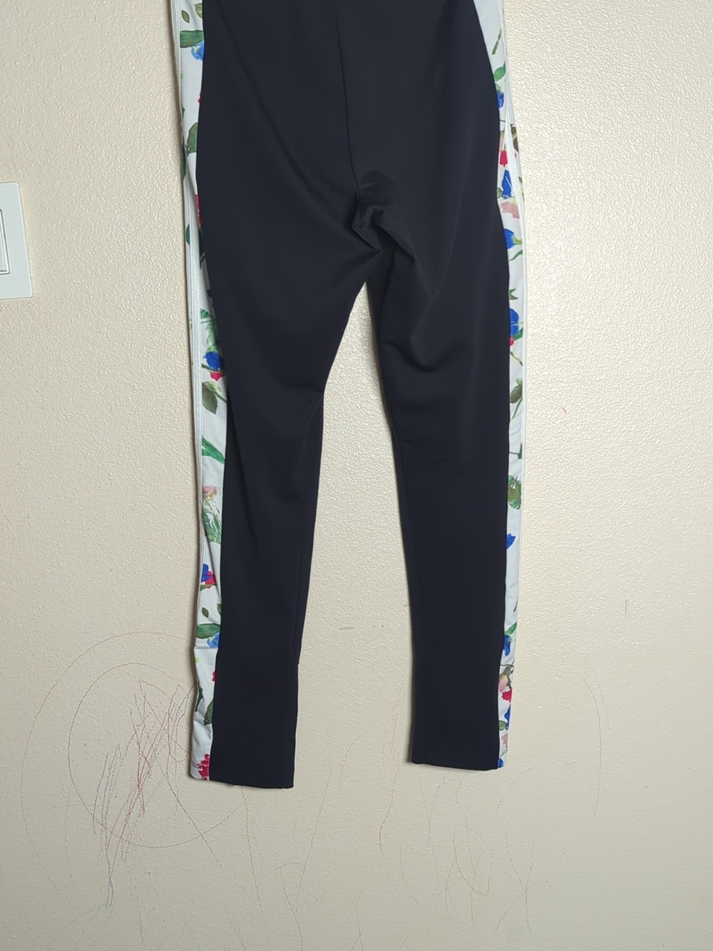 Adidas Black Track Pants with Floral-Stripe Side Panels - Picture 6 of 10